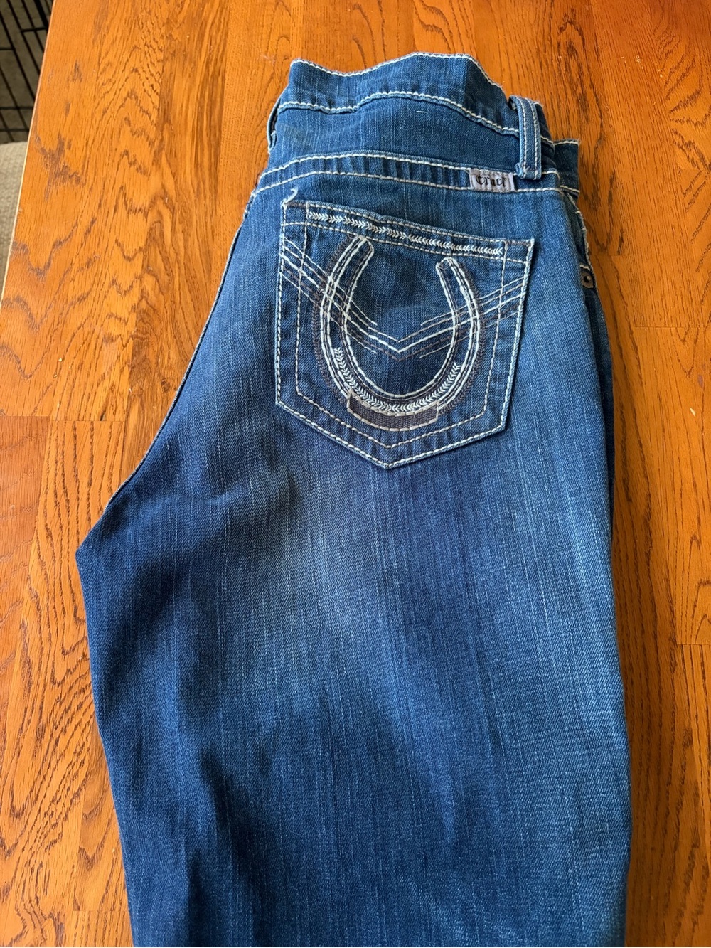 Cruel Girl Dark Blue Straight Leg Jeans with White Embroidery